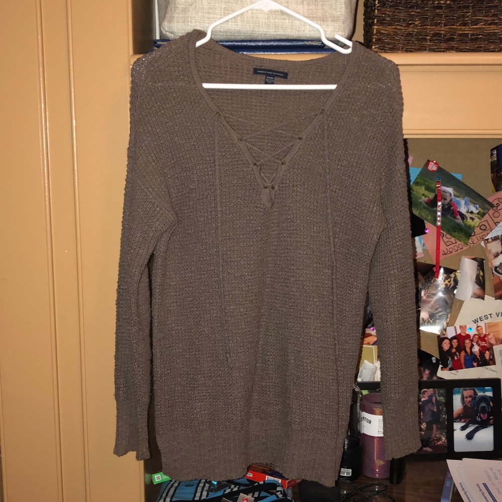 AE Earth brown tie up sweater